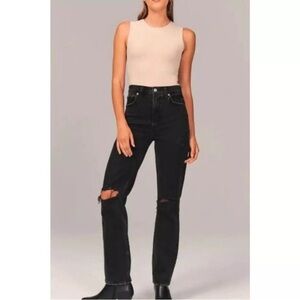 Abercrombie & Fitch Ultra High Rise 90s Straight Jeans black distressed 27 4 R